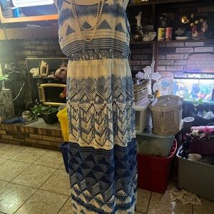 Old Navy Blue and White Geometric Maxi Dress